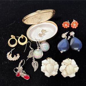 Vintage to Modern Jewelry Lot of Earrings with Trinket Box - incl West Germany